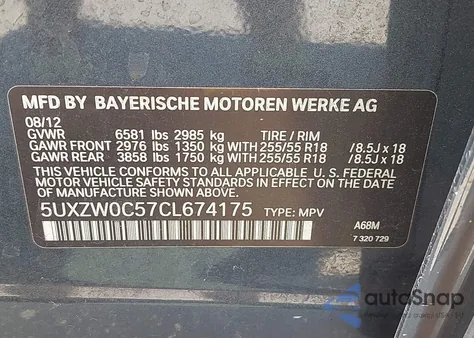 2012 BMW X5 xDrive35D from USA, damaged, VIN 5UXZW0C57CL674175